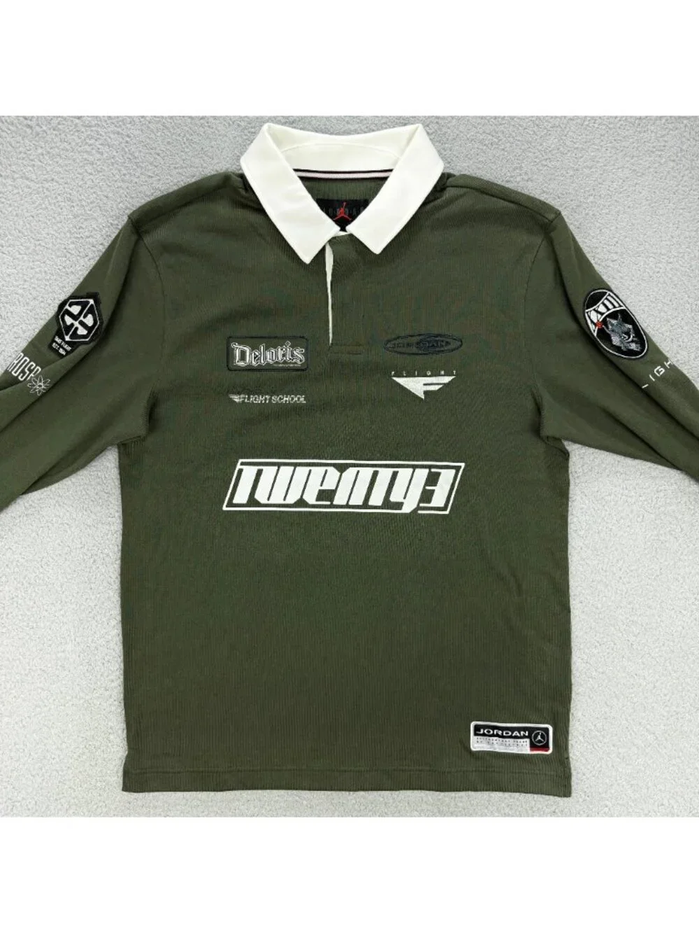 Air Jordan Top Mens Medium M Olive Green Essentials Long Sleeve Rugby Polo Shirt